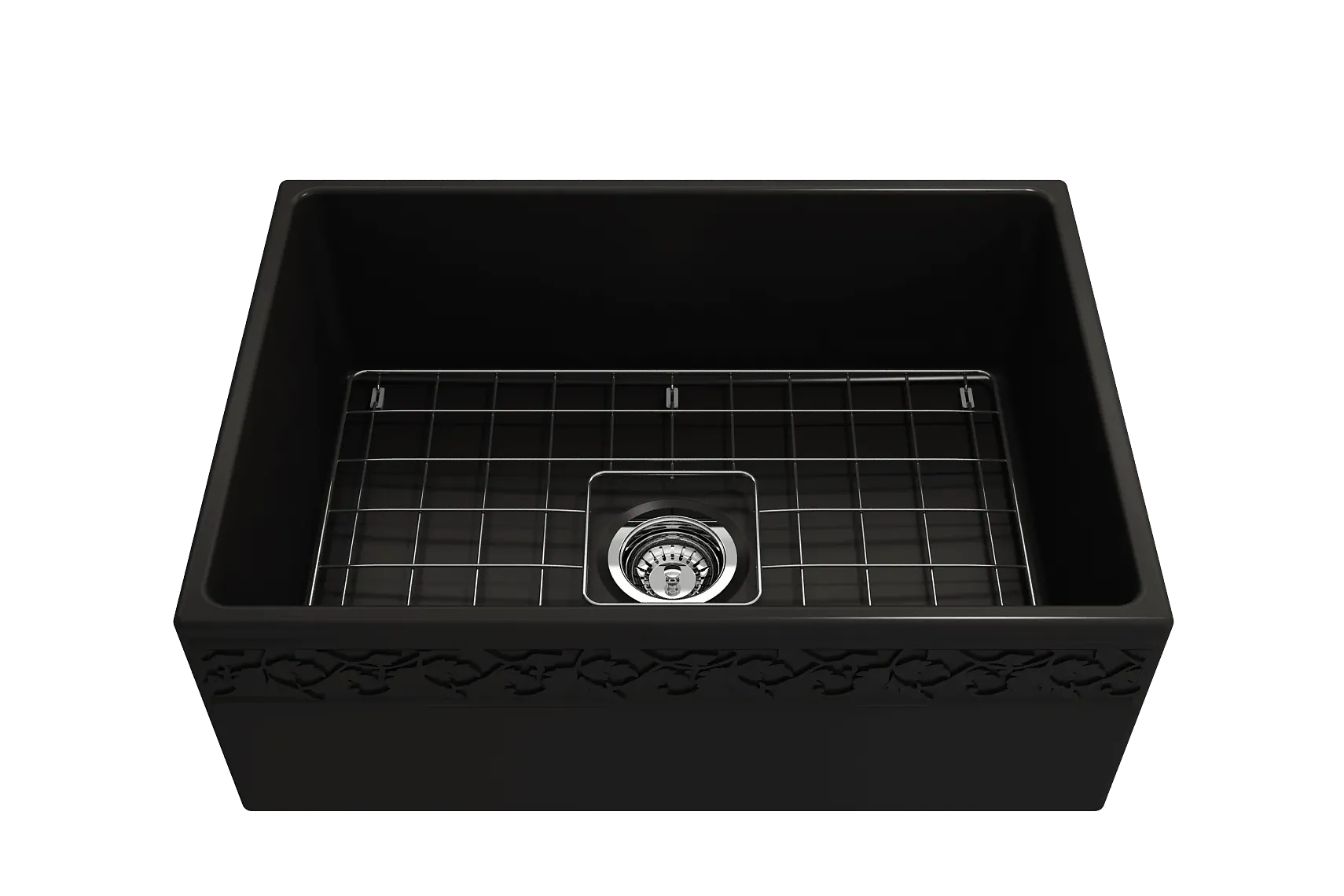 BOCCHI Vigneto 27" Fireclay Farmhouse Apron Single Bowl Kitchen Sink, Matte Black, 1357-004-0120