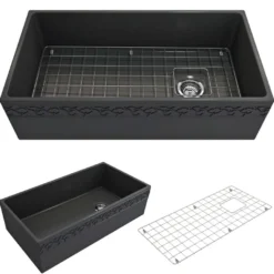 BOCCHI Vigneto 36" Fireclay Farmhouse Apron Single Bowl Kitchen Sink, Matte Dark Gray, 1355-020-0120