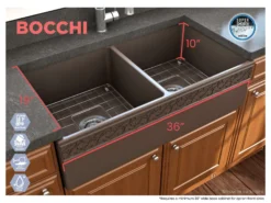 BOCCHI Vigneto 36" Fireclay Farmhouse Apron 50/50 Double Bowl Kitchen Sink, Matte Brown, 1351-025-0120
