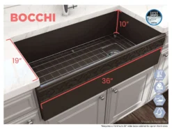 BOCCHI Vigneto 36" Fireclay Farmhouse Apron Single Bowl Kitchen Sink, Matte Brown, 1355-025-0120