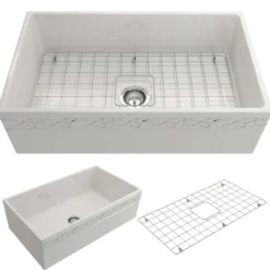 BOCCHI Vigneto 33" Fireclay Farmhouse Apron Single Bowl Kitchen Sink, White, 1353-001-0120