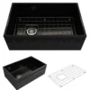 BOCCHI Vigneto 30" Fireclay Farmhouse Apron Single Bowl Kitchen Sink, Black, 1347-005-0120
