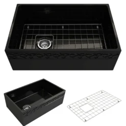 BOCCHI Vigneto 30" Fireclay Farmhouse Apron Single Bowl Kitchen Sink, Black, 1347-005-0120