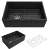 BOCCHI Vigneto 30" Fireclay Farmhouse Apron Single Bowl Kitchen Sink, Matte Dark Gray, 1347-020-0120