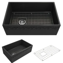 BOCCHI Vigneto 30" Fireclay Farmhouse Apron Single Bowl Kitchen Sink, Matte Dark Gray, 1347-020-0120
