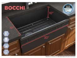 BOCCHI Vigneto 30" Fireclay Farmhouse Apron Single Bowl Kitchen Sink, Matte Dark Gray, 1347-020-0120