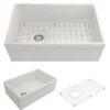 BOCCHI Vigneto 30" Fireclay Farmhouse Apron Single Bowl Kitchen Sink, White, 1347-001-0120