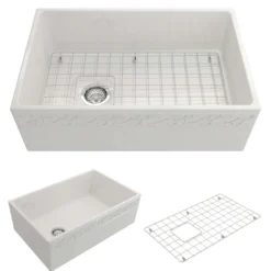 BOCCHI Vigneto 30" Fireclay Farmhouse Apron Single Bowl Kitchen Sink, White, 1347-001-0120