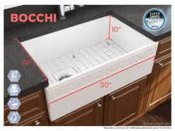 BOCCHI Vigneto 30" Fireclay Farmhouse Apron Single Bowl Kitchen Sink, White, 1347-001-0120