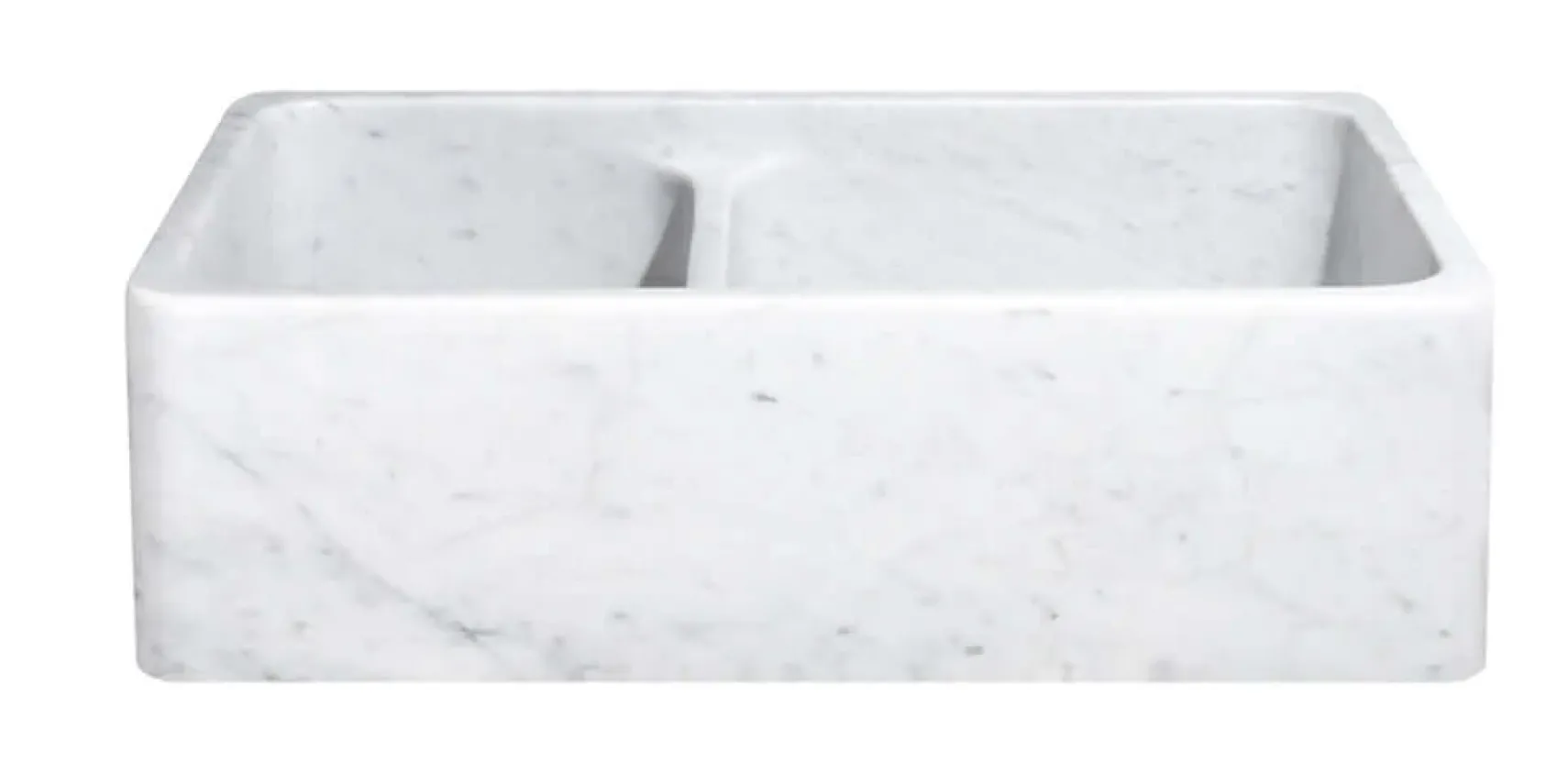 33" Carrara White Marble Farmhouse Kitchen Sink, 60/40 Double Bowl, Reversible, KF332010DB-NLP-6040-CW