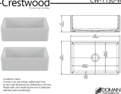 Crestwood 30" White Fireclay Farmhouse Sink, Smooth/Fluted Front, CW-7130-W