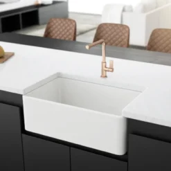 Crestwood 30" White Fireclay Farmhouse Sink, Casement/Smooth Front, CW-8130-W