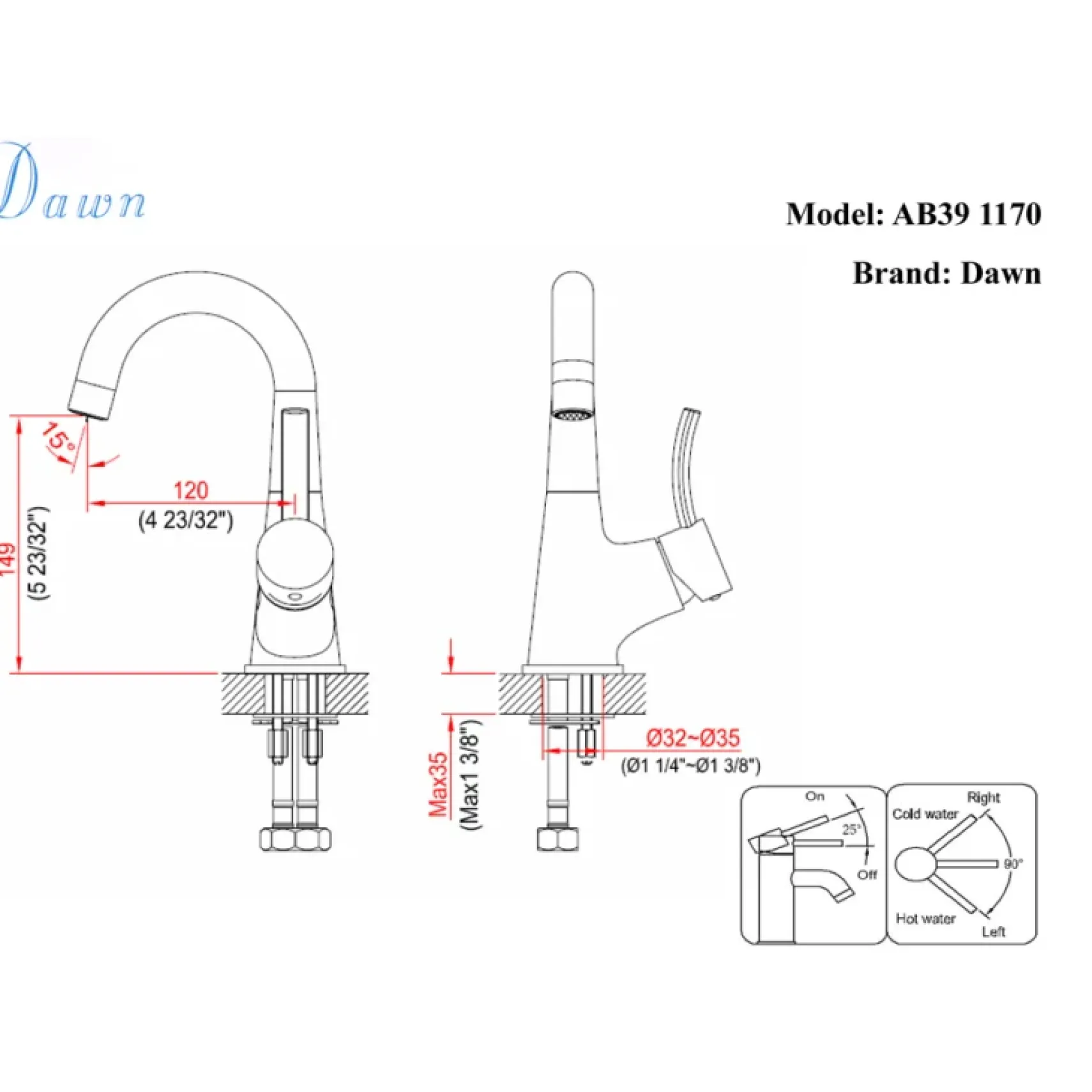 Dawn 9" 1.2 GPM Bathroom Faucet, Chrome, AB39 1170C