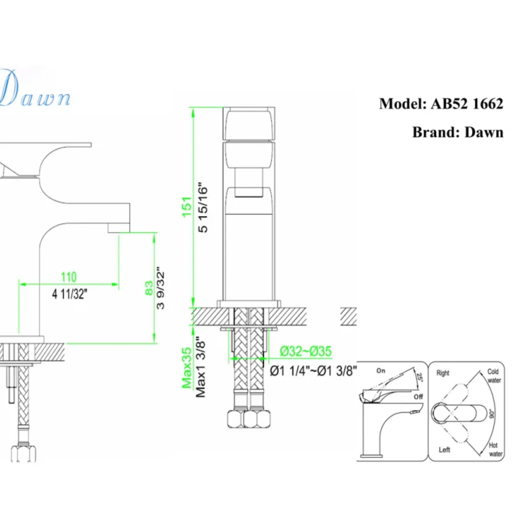 Dawn 6" 1.2 GPM Bathroom Faucet, Chrome, AB52 1662C