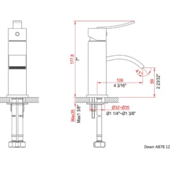 Dawn 7" 1.2 GPM Bathroom Faucet, Brushed Nickel, AB78 1258BN