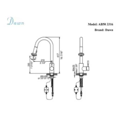 Dawn 16" 1.8 GPM Pull Down Kitchen Faucet, Brushed Nickel, AB50 3316BN