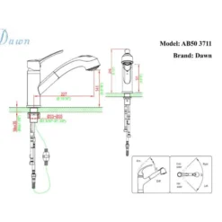 Dawn 9" 1.8 GPM Pull Out Kitchen Faucet, Brushed Nickel, AB50 3711BN