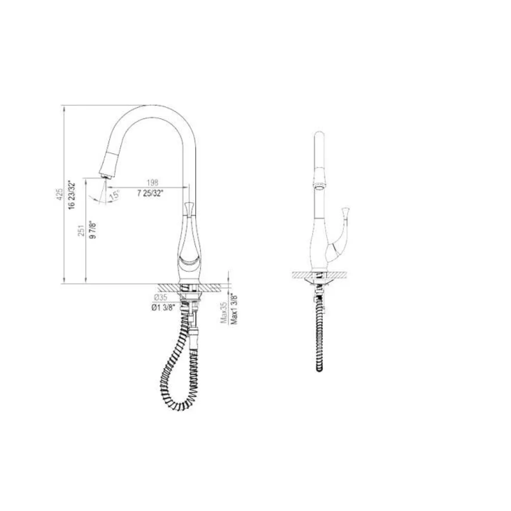 Dawn 18" 1.8 GPM Pull Out Kitchen Faucet, Chrome, AB50 3091C