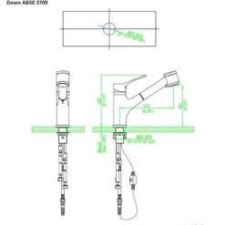 Dawn 9" 1.8 GPM Pull Out Kitchen Faucet, Brushed Nickel, AB50 3709BN