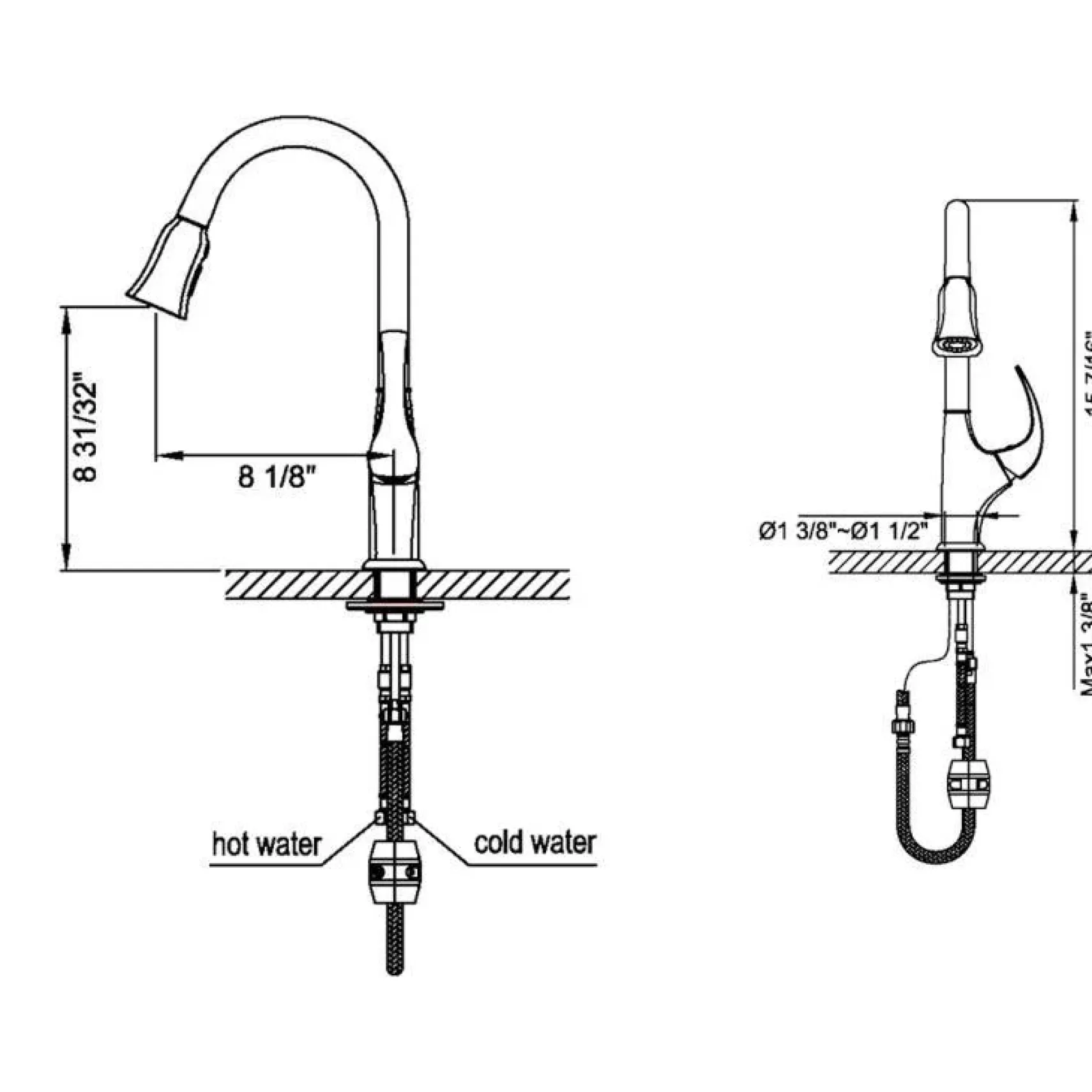 Dawn 15" 1.18 GPM Pull Out Kitchen Faucet, Brushed Nickel, AB04 3277BN