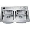 Dawn 33" Stainless Steel Top Mount 50/50 Double Bowl Kitchen Sink, AST3322
