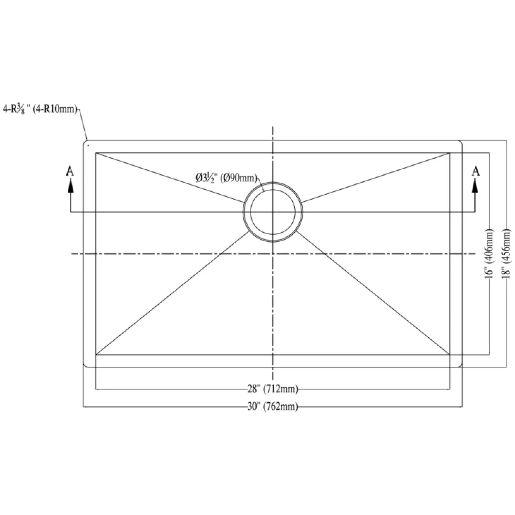 Dawn 30" Stainless Steel Undermount Kitchen Sink, DSQ2816