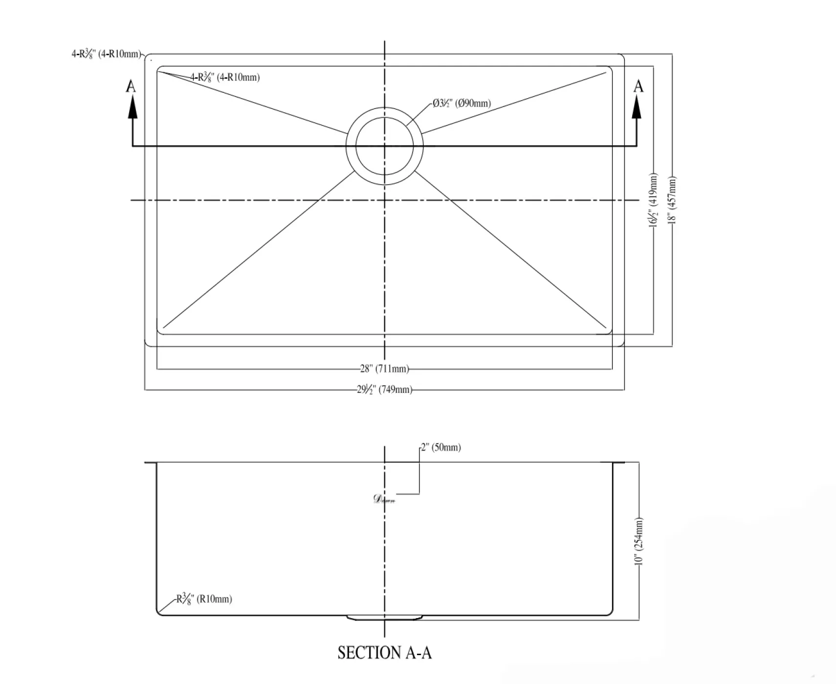 Dawn 30" Stainless Steel Undermount Kitchen Sink, XSR281610