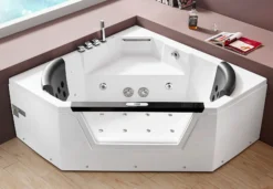 Eago 59" Acrylic Corner Neo-angle Round Bathtub, White, AM156ETL