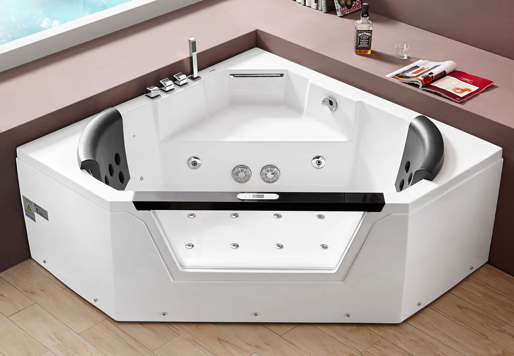 Eago 59" Acrylic Corner Neo-angle Round Bathtub, White, AM156ETL