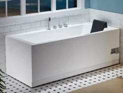 Eago 71" Acrylic Corner Rectangle Bathtub with Fixtures, White, AM154ETL-L6