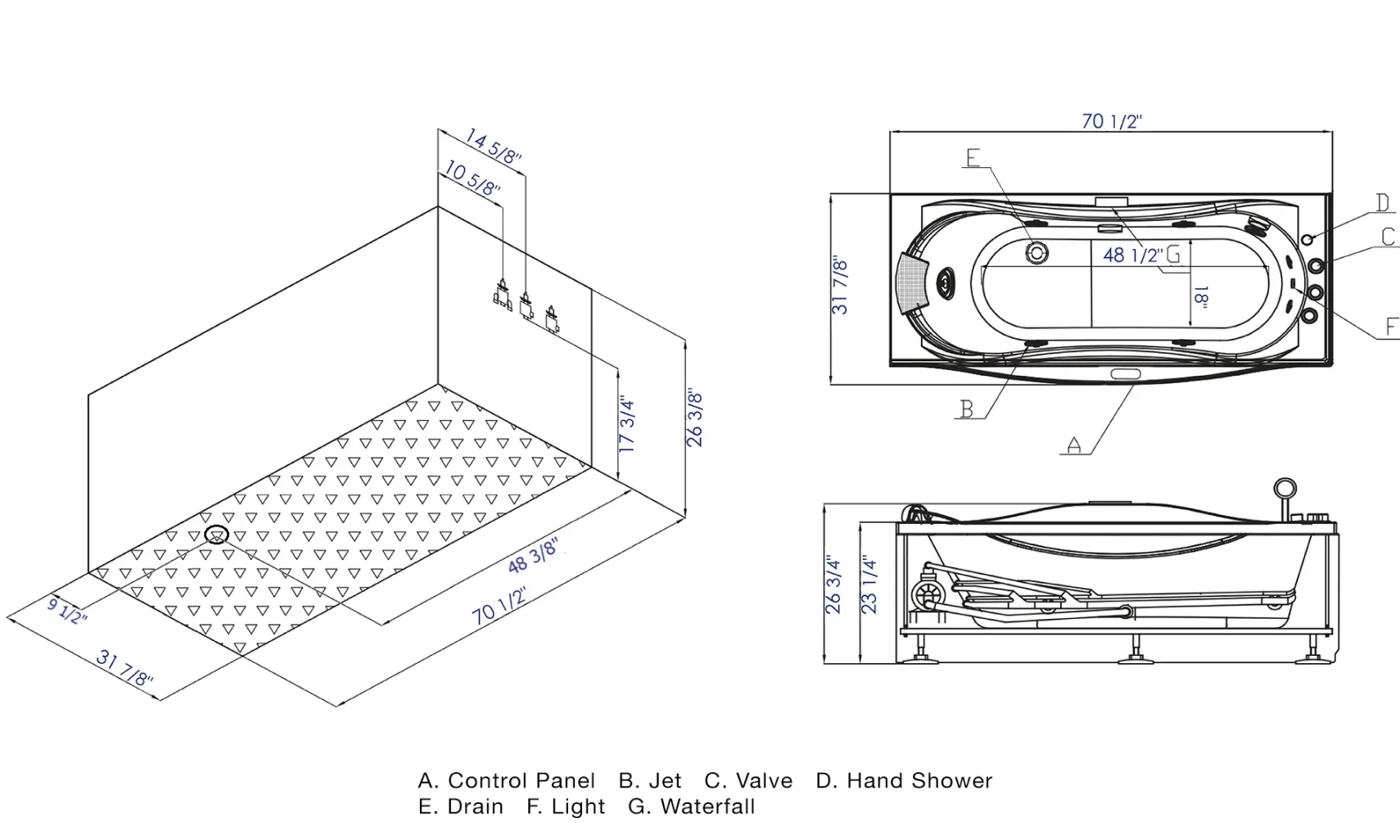 Eago 71" Acrylic Corner Rectangle Bathtub with Fixtures, White, AM189ETL-R