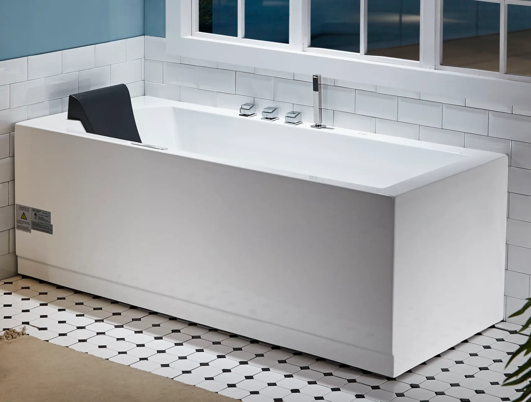 Eago 71" Acrylic Corner Rectangle Bathtub with Fixtures, White, AM154ETL-R6