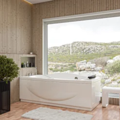 Eago 71" Acrylic Corner Rectangle Bathtub with Fixtures, White, AM189ETL-L