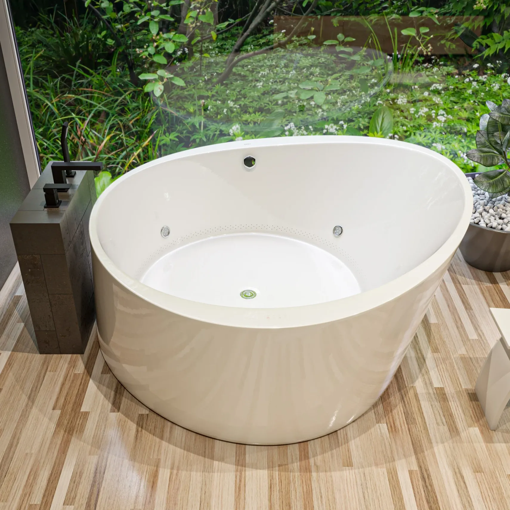 Eago 66" Acrylic Free Standing Oval Air Bubble Bathtub, White, AM2130