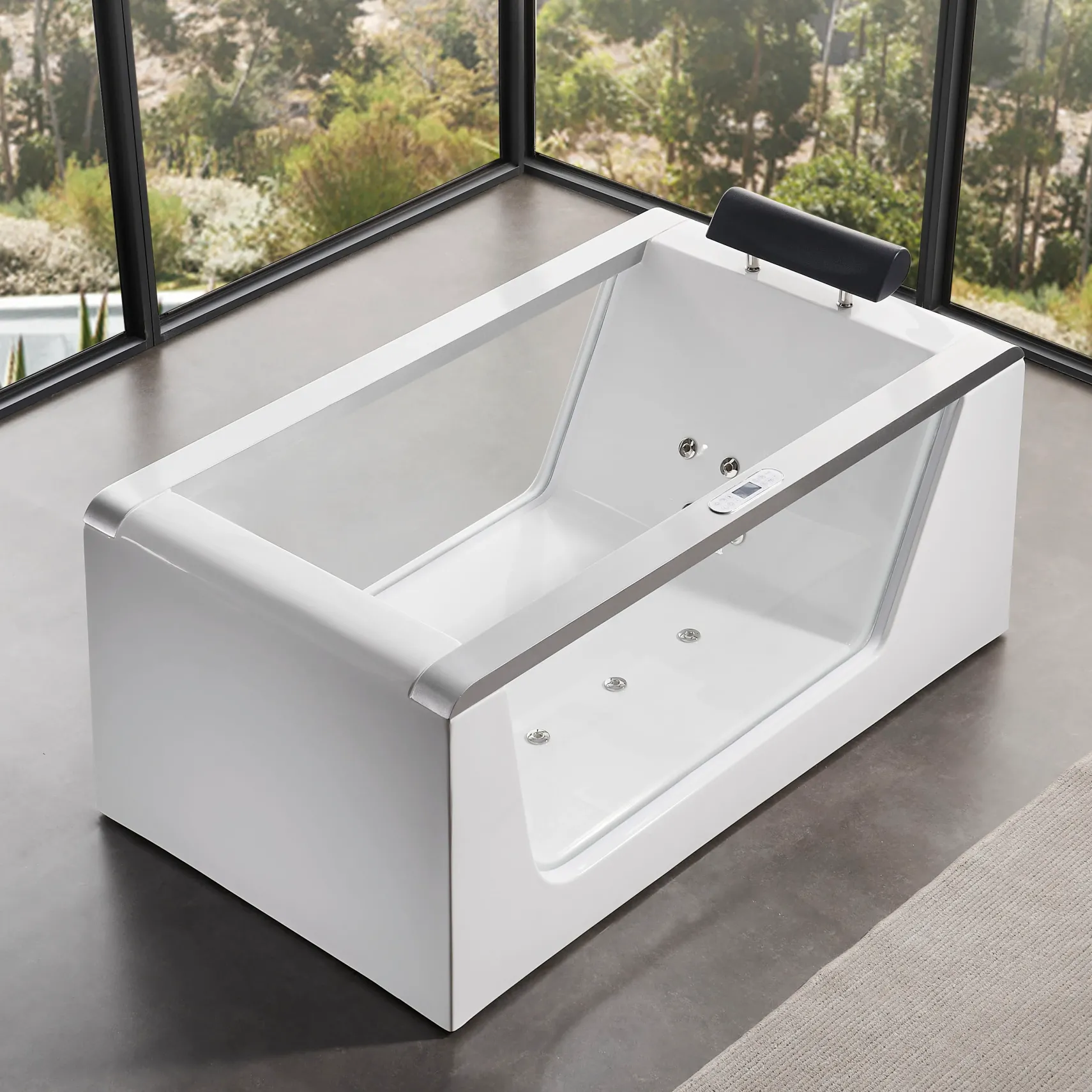 Eago 59" Acrylic Free Standing Rectangle Bathtub, White, AM152ETL-5