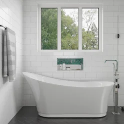 Eago 69" Acrylic Free Standing Oval Air Bubble Bathtub, White, AM2140