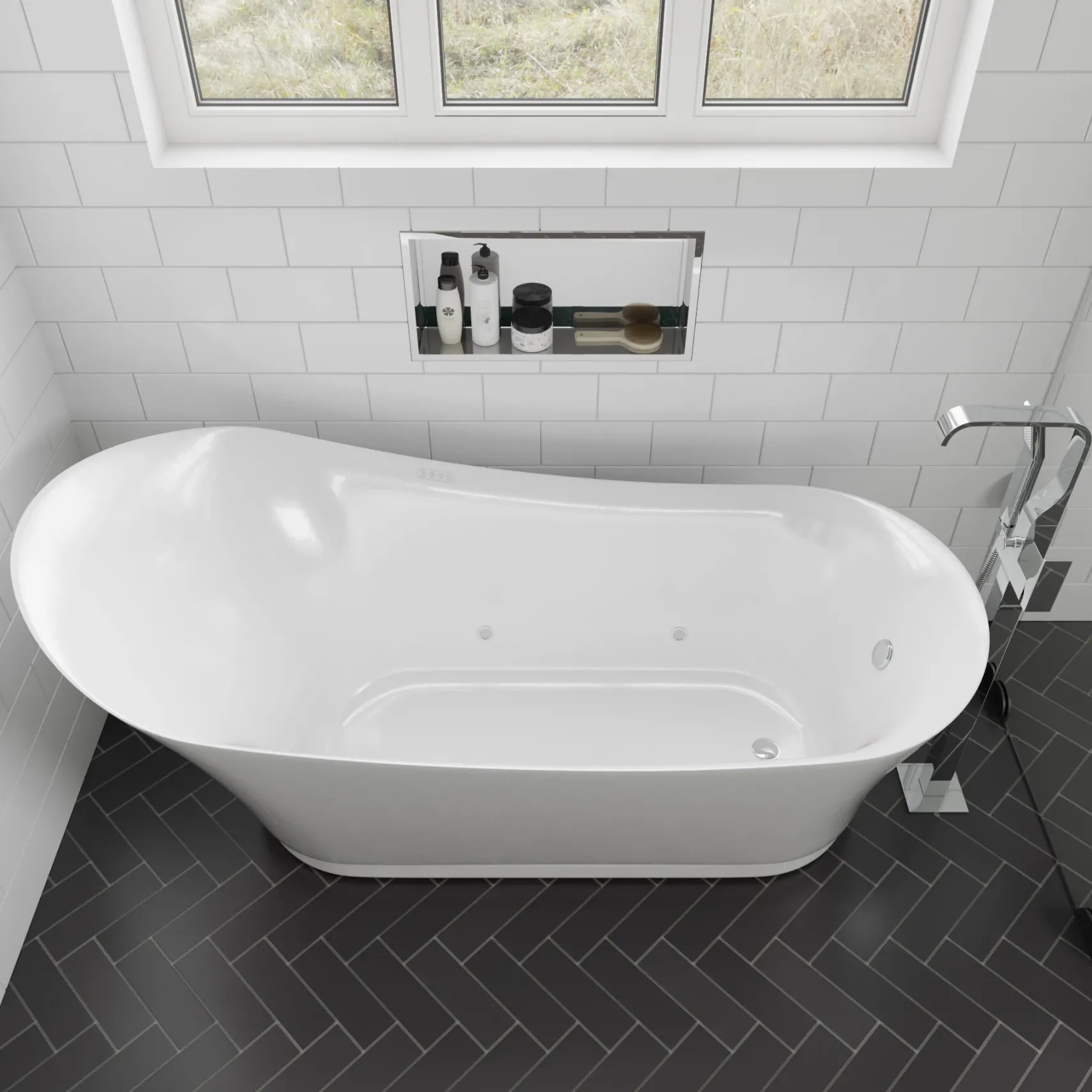 Eago 69" Acrylic Free Standing Oval Air Bubble Bathtub, White, AM2140
