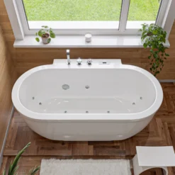 Eago 71" Acrylic Free Standing Oval Bathtub with Fixtures, White, AM128ETL