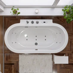 Eago 71" Acrylic Free Standing Oval Bathtub with Fixtures, White, AM128ETL