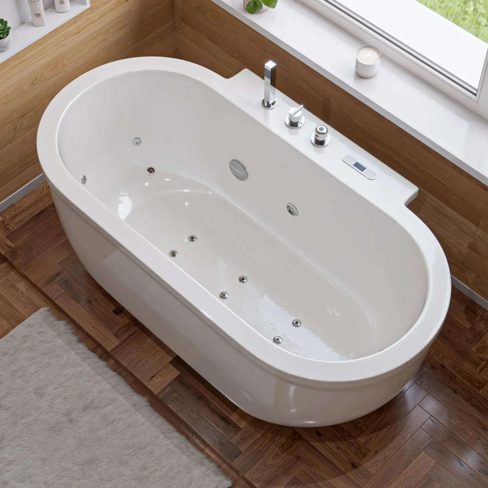 Eago 71" Acrylic Free Standing Oval Bathtub with Fixtures, White, AM128ETL