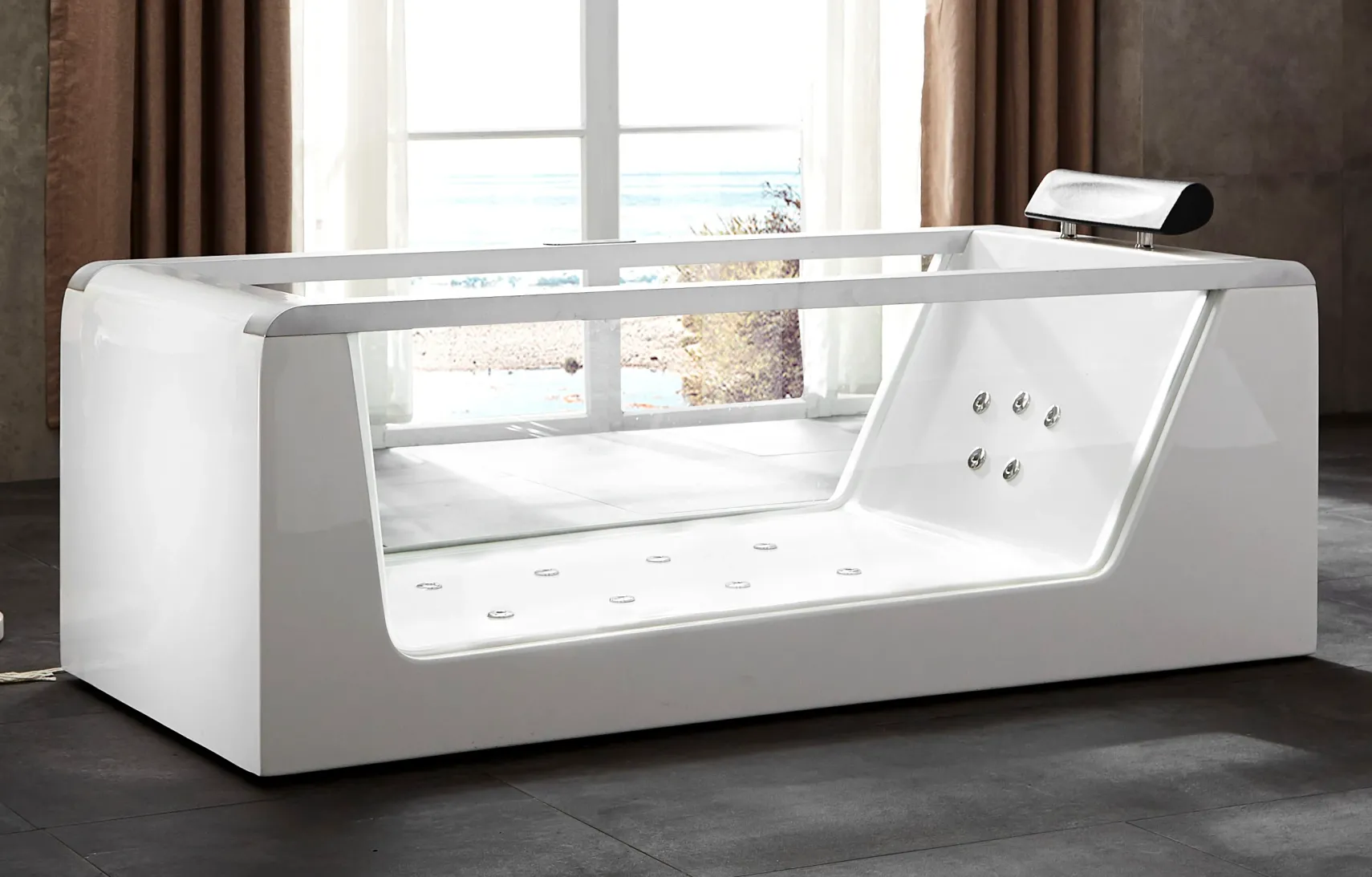 Eago 71" Acrylic Free Standing Rectangle Bathtub, White, AM152ETL-6