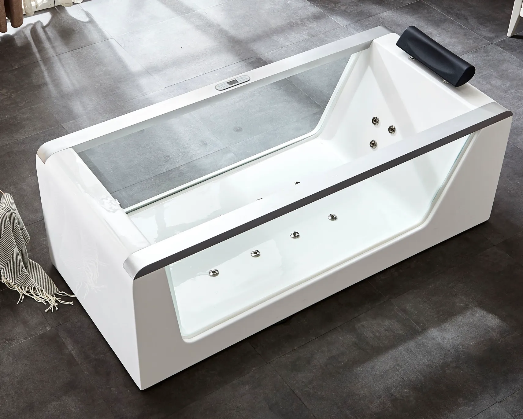 Eago 71" Acrylic Free Standing Rectangle Bathtub, White, AM152ETL-6