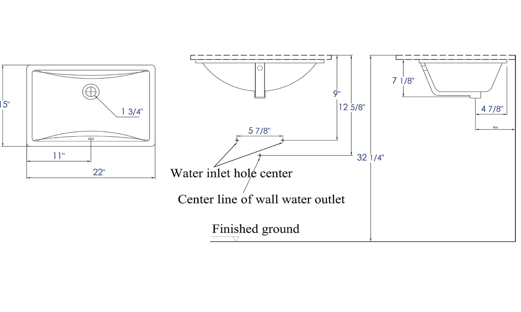 Eago 22" x 15" Rectangle Under Mount Porcelain Bathroom Sink, White, No Faucet Hole, BC227