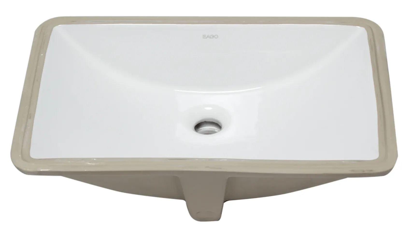 Eago 22" x 15" Rectangle Under Mount Porcelain Bathroom Sink, White, No Faucet Hole, BC227