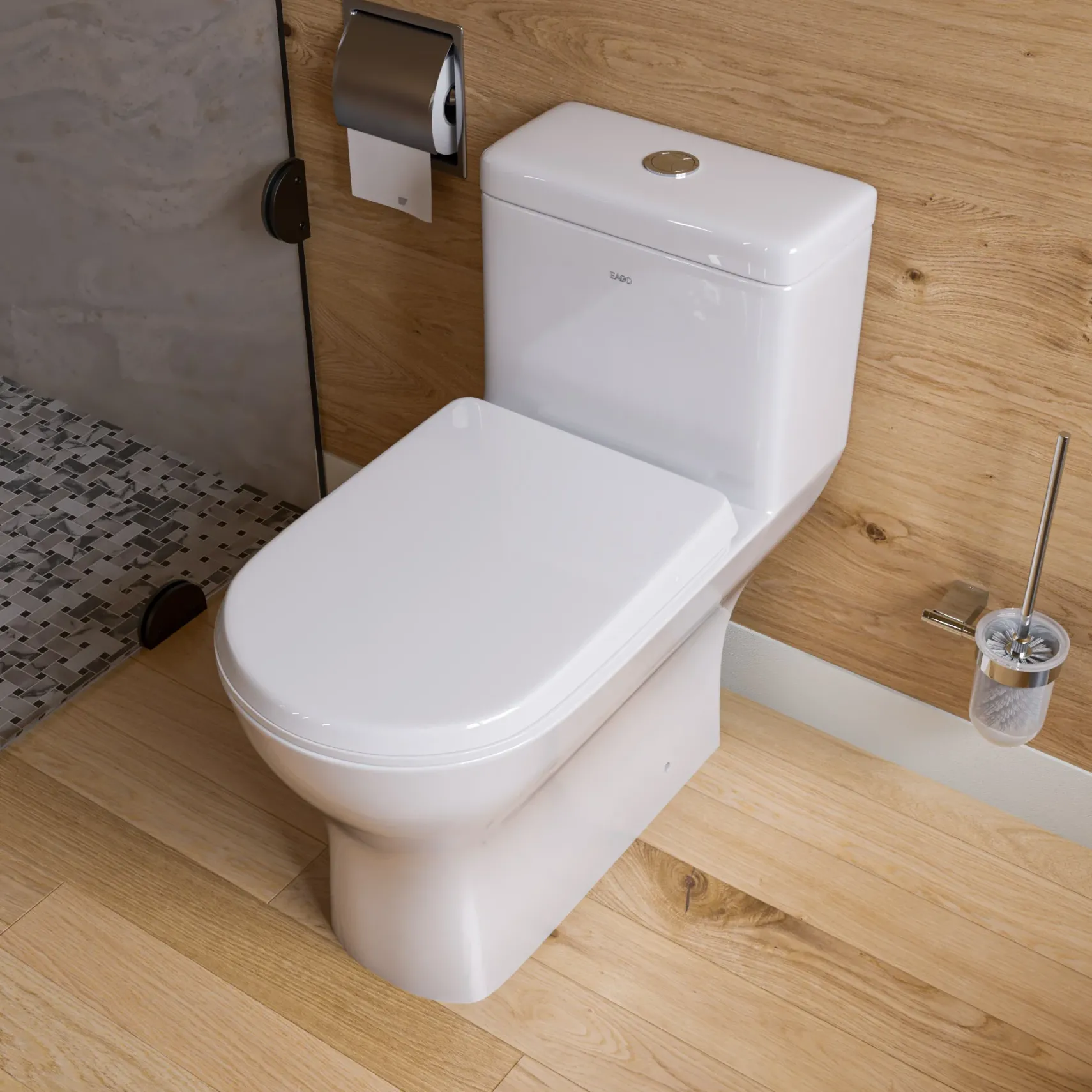 EAGO Porcelain, White, TB353 Dual Flush One Piece Eco-Friendly High-Efficiency Low Flush Ceramic Toilet
