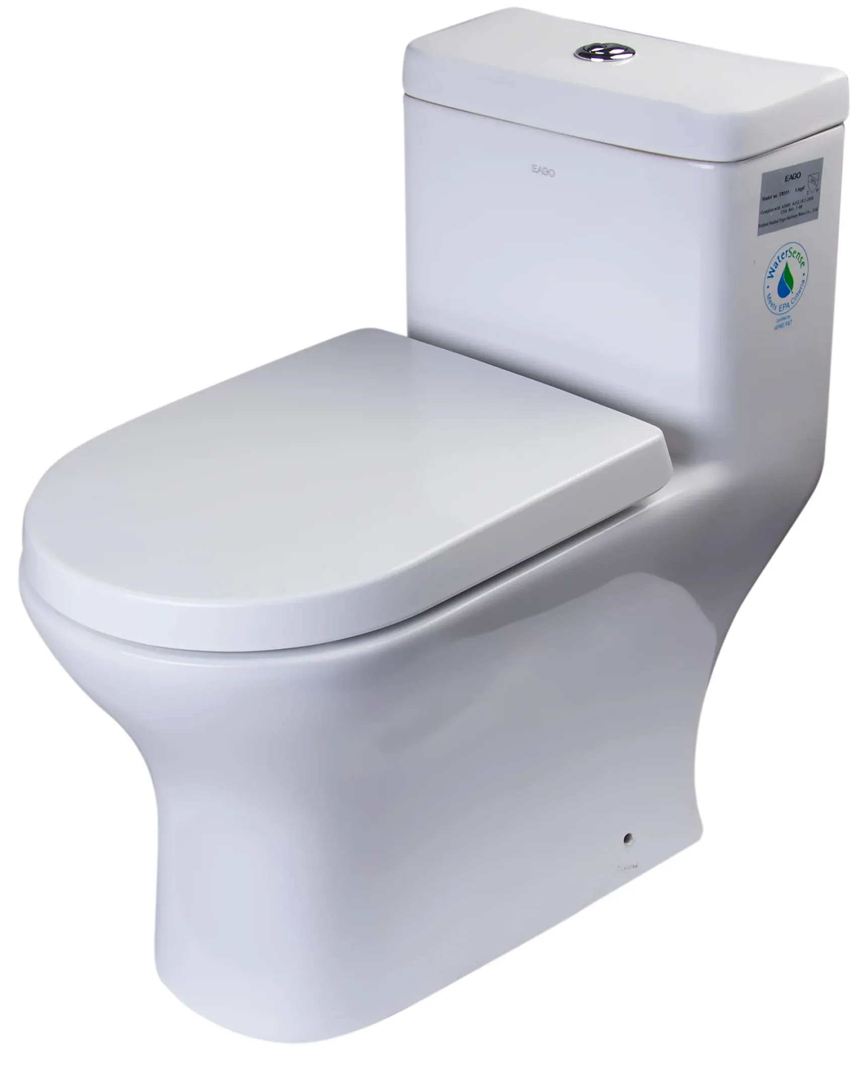 EAGO Porcelain, White, TB353 Dual Flush One Piece Eco-Friendly High-Efficiency Low Flush Ceramic Toilet