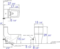 EAGO Porcelain, White, TB356 Dual Flush One Piece High-Efficiency Low Flush Ceramic Toilet