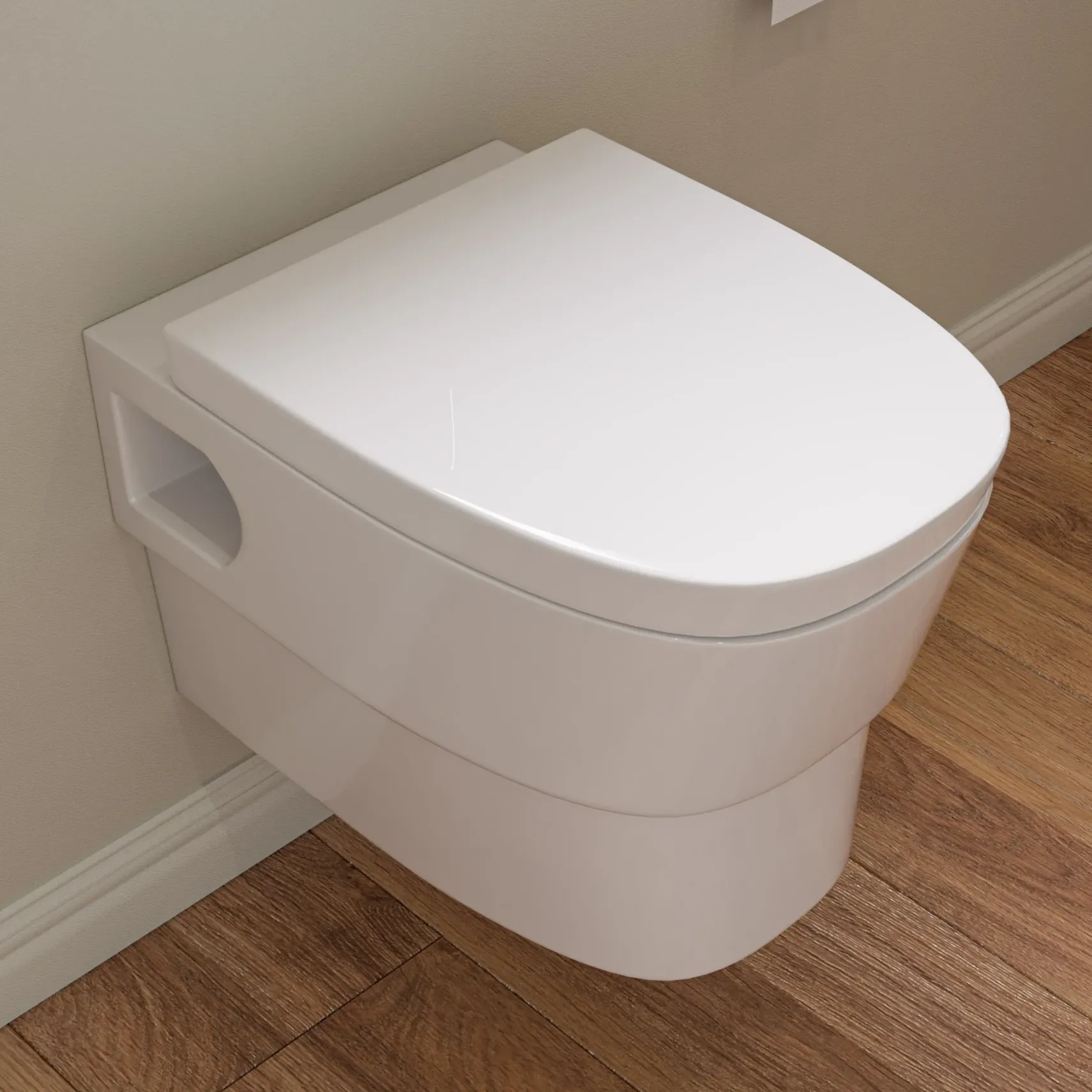 EAGO Porcelain, White, WD332 Round Modern Wall Mount Dual Flush Toilet Bowl