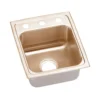 Elkay 13" Drop In/Topmount CuVerro Antimicrobial Copper ADA Kitchen Sink, Lustrous Satin, 2 Faucet Holes, LRAD1316602-CU