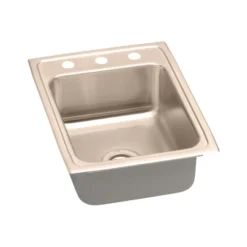 Elkay 17" Drop In/Topmount CuVerro Antimicrobial Copper Kitchen Sink, Lustrous Satin, 1 Faucet Hole, LR17221-CU